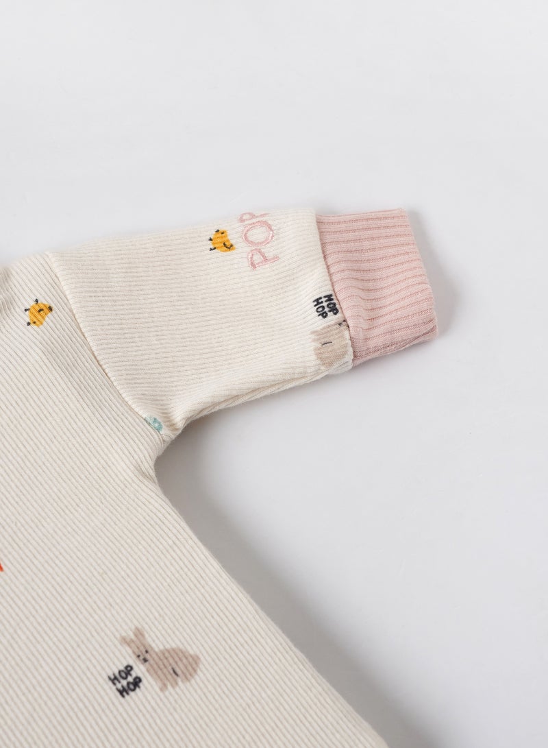 Popees Baby Girls’ Premium Rib Coordinated Set | All-Over Print | Cotton & Lycra Blend for Extra Stretch | Soft, Breathable & Skin-Friendly | Tiny Baby to 9 Months - Image 3