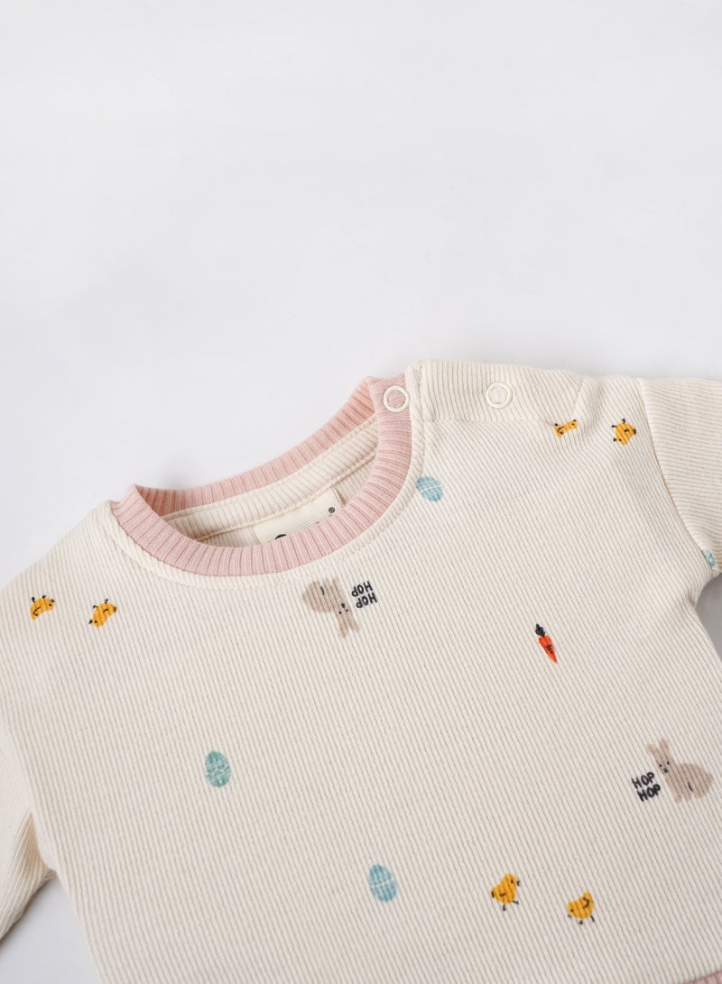 Popees Baby Girls’ Premium Rib Coordinated Set | All-Over Print | Cotton & Lycra Blend for Extra Stretch | Soft, Breathable & Skin-Friendly | Tiny Baby to 9 Months - Image 4