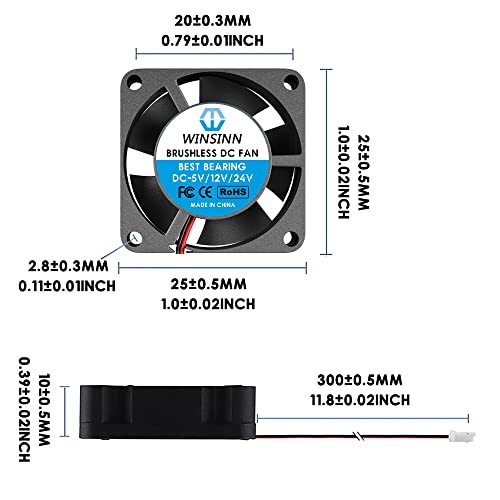 WINSINN DC 25mm Fan 5V 2510 Hydraulic Bearing Brushless Cooling 25mmx10mm 2PIN (Pack of 5Pcs) - Image 2