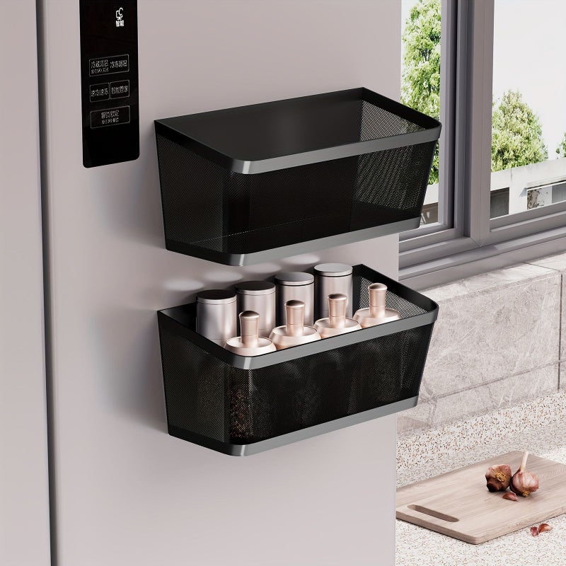 2pcs Black Magnetic Spice Rack for Fridge - Image 1