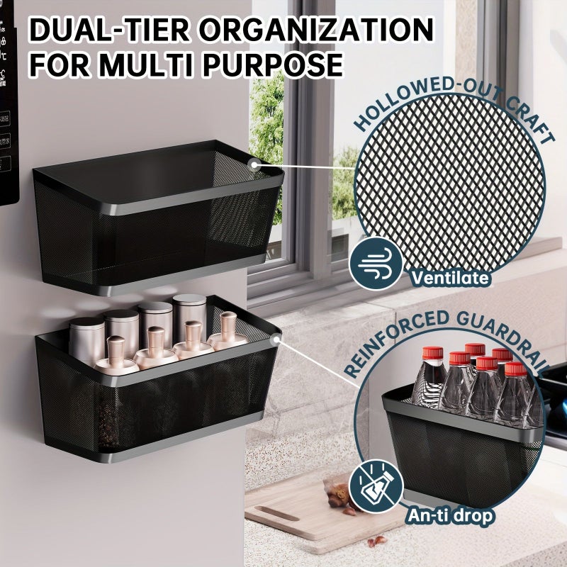 2pcs Black Magnetic Spice Rack for Fridge - Image 2