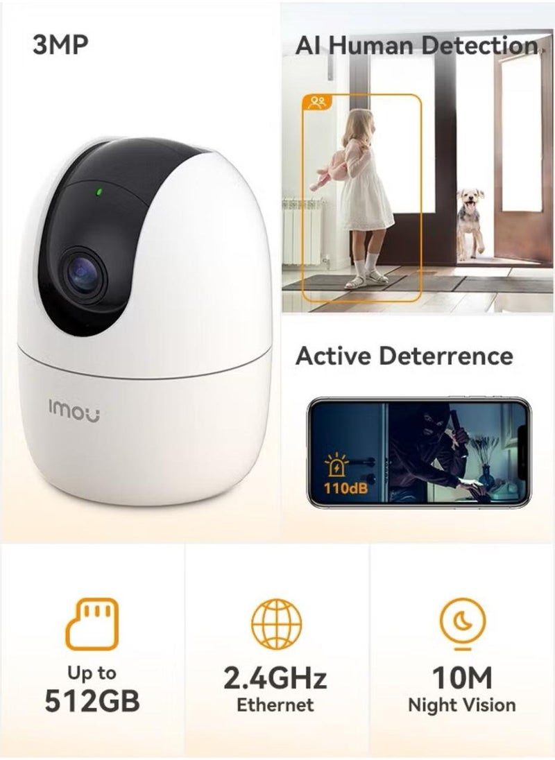 ايمو - كاميرا Ranger 2 داخلية بتقنية WiFi 2K Live، تقريب رقمي 8x، تحريك آلي مع عرض تغطية 360 درجة، كشف دقيق عن البشر والحيوانات الأليفة، رؤية ليلية ذكية (حتى 10 أمتار)، وضع الخصوصية، تتبع ذكي، محادثة ثنائية الاتجاه، فتحة MicroSD (حتى 256 جيجابايت) - Image 1