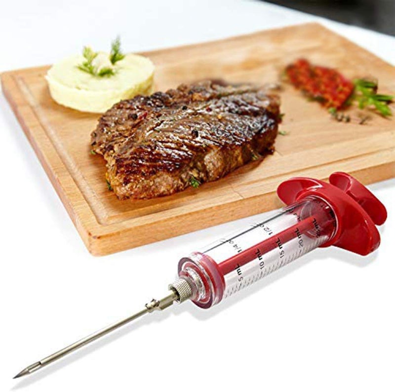 Cooking Syringe/Meat Syringe, Seasoning Syringe Set, Meat Marinade Syringe Seasoning, Kitchen Cooking Tool Stainless Steel (red)