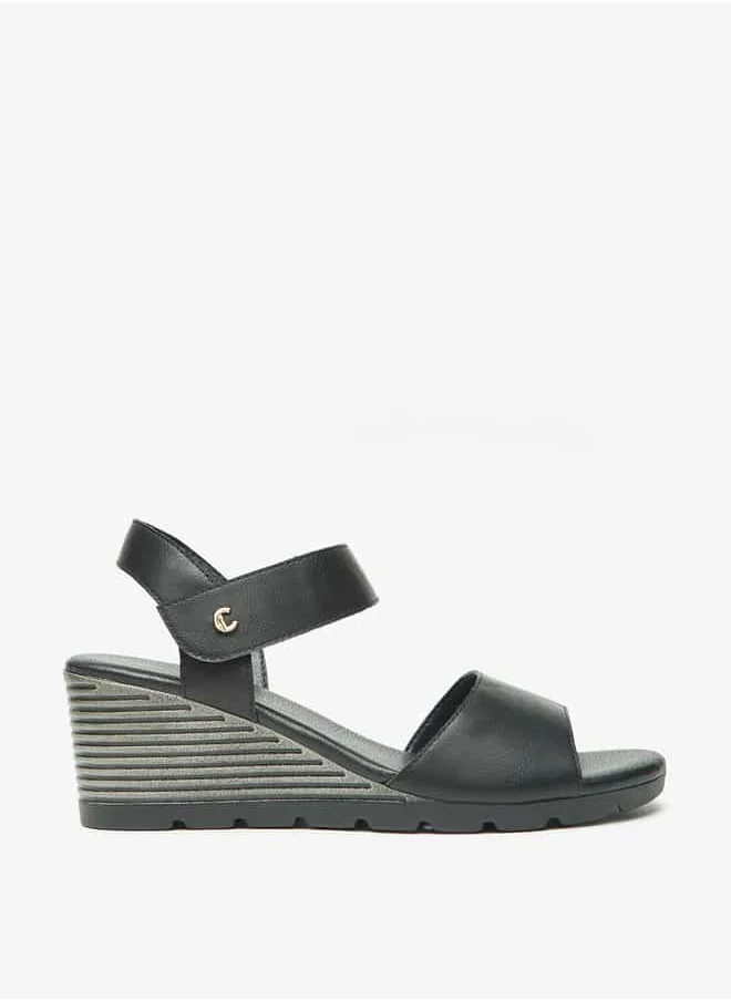 Le Confort Women Solid Wedge Heel Sandals with Hook and Loop Closure