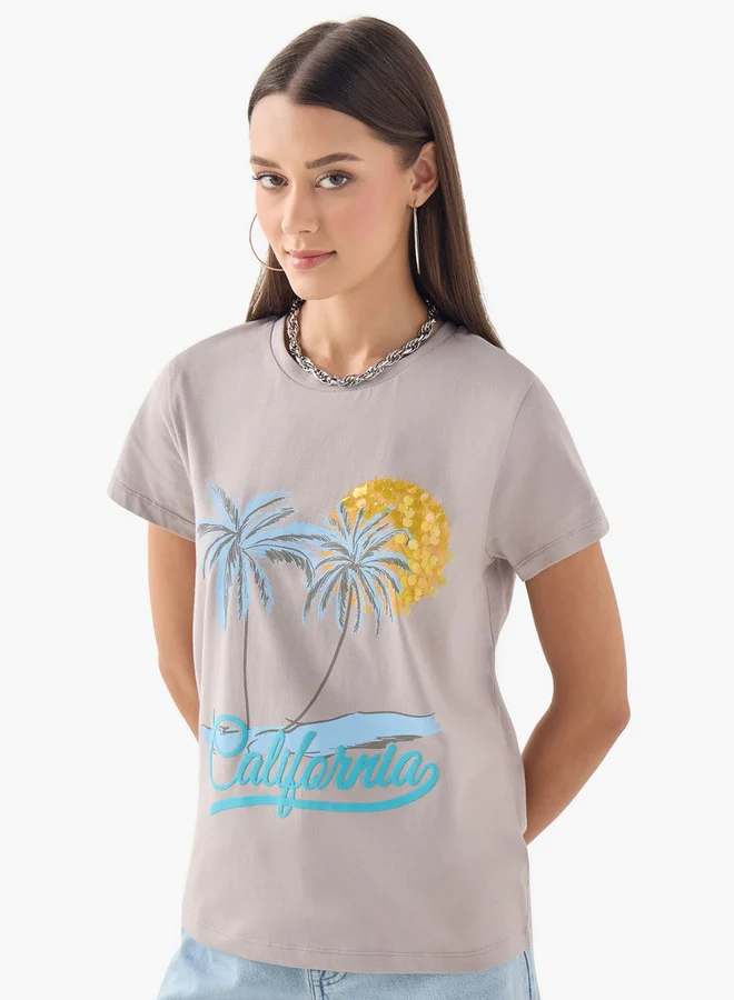 سبلاش فيڤ تيشيرت بياقة مستديرة مزين بأكمام قصيرة