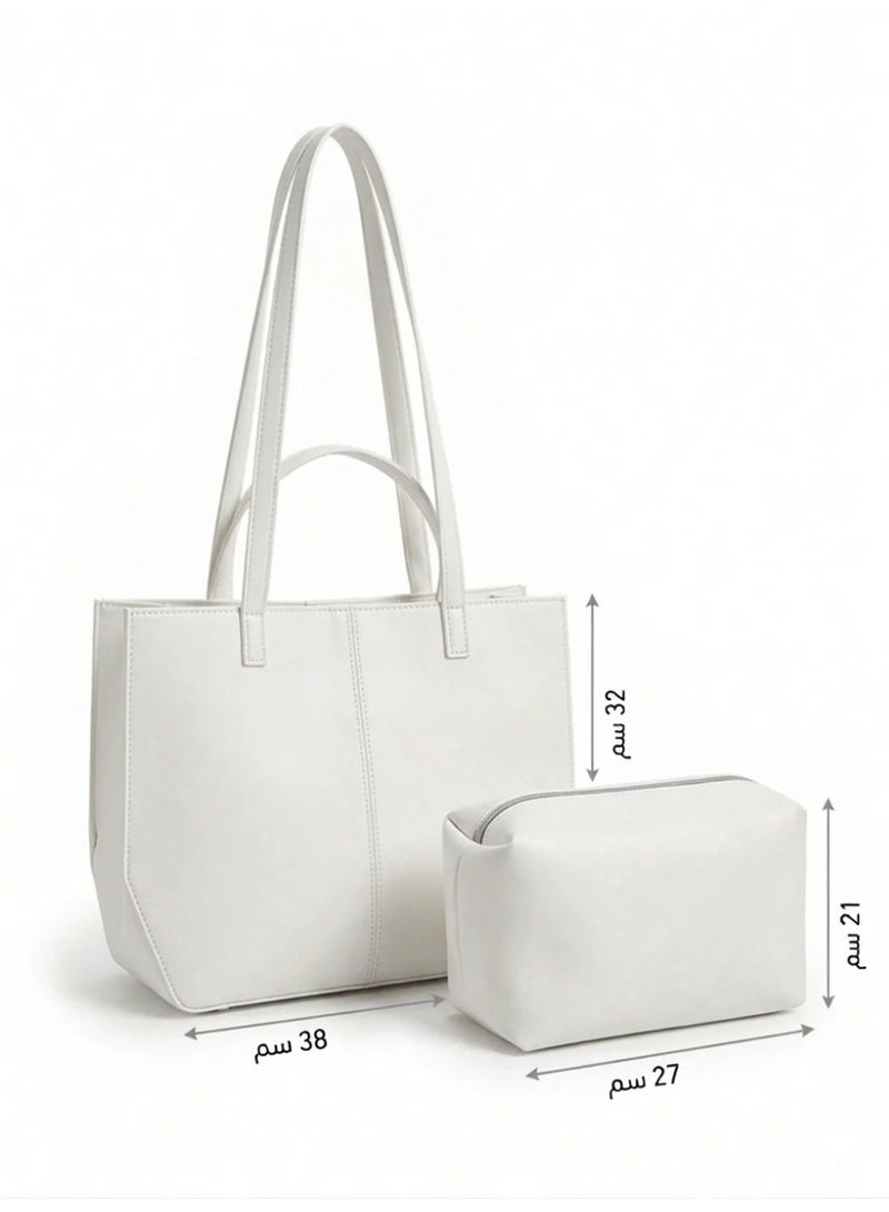 A sophisticated bag set featuring a spacious shoulder bag and a small handbag in a classic, modern design