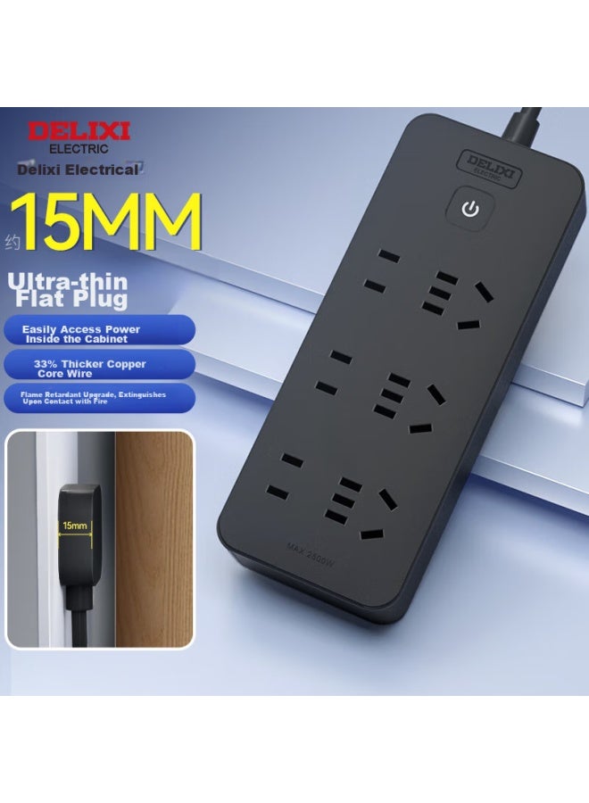 Delixi National Standard Power Strip/extension Cord/power Bar/power Strip/power Board/power Strip 6-outlet Combination Master Switch, 3 Meters Long, Black - Image 1