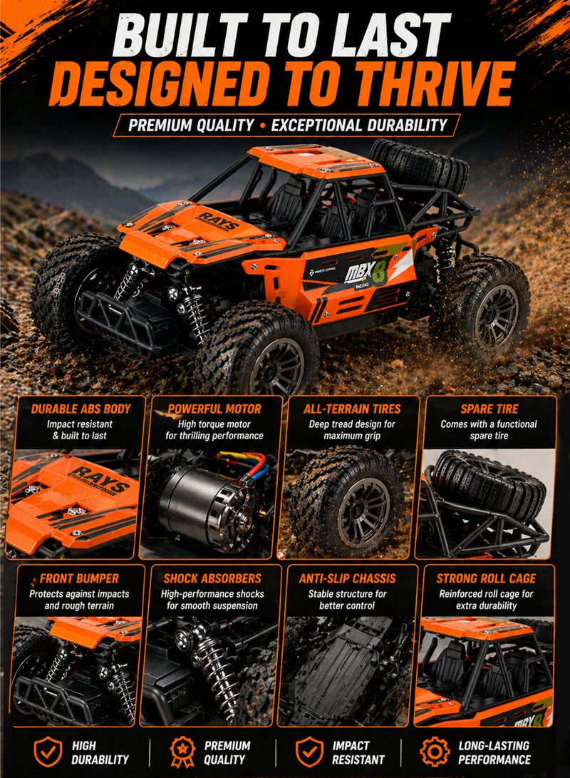 FUNSTERZ 1:16 Scale RC Off Road Crawler Car 2.4GHz Remote Control 4WD Rock Climbing Buggy High Speed 15km/h Rechargeable Battery USB Charging All Terrain Truck Toy Anti Slip Rubber Tires Shock Absorber Suspension Durable Body Outdoor Indoor Racing Car for Kids Boys Girls Age 6+ - Image 5