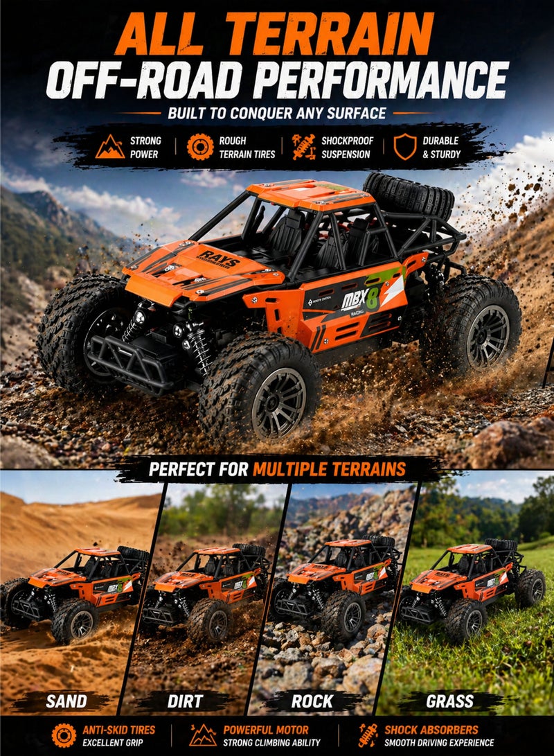 FUNSTERZ 1:16 Scale RC Off Road Crawler Car 2.4GHz Remote Control 4WD Rock Climbing Buggy High Speed 15km/h Rechargeable Battery USB Charging All Terrain Truck Toy Anti Slip Rubber Tires Shock Absorber Suspension Durable Body Outdoor Indoor Racing Car for Kids Boys Girls Age 6+ - Image 3