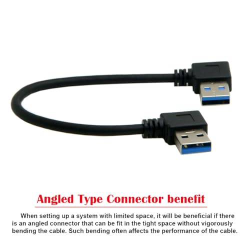 JSER USB 3.0 Type A Male 90 Degree Left Angled to USB 3.0 A Type Right Angled Extension Cable Dual Angled Type 20cm - Image 2