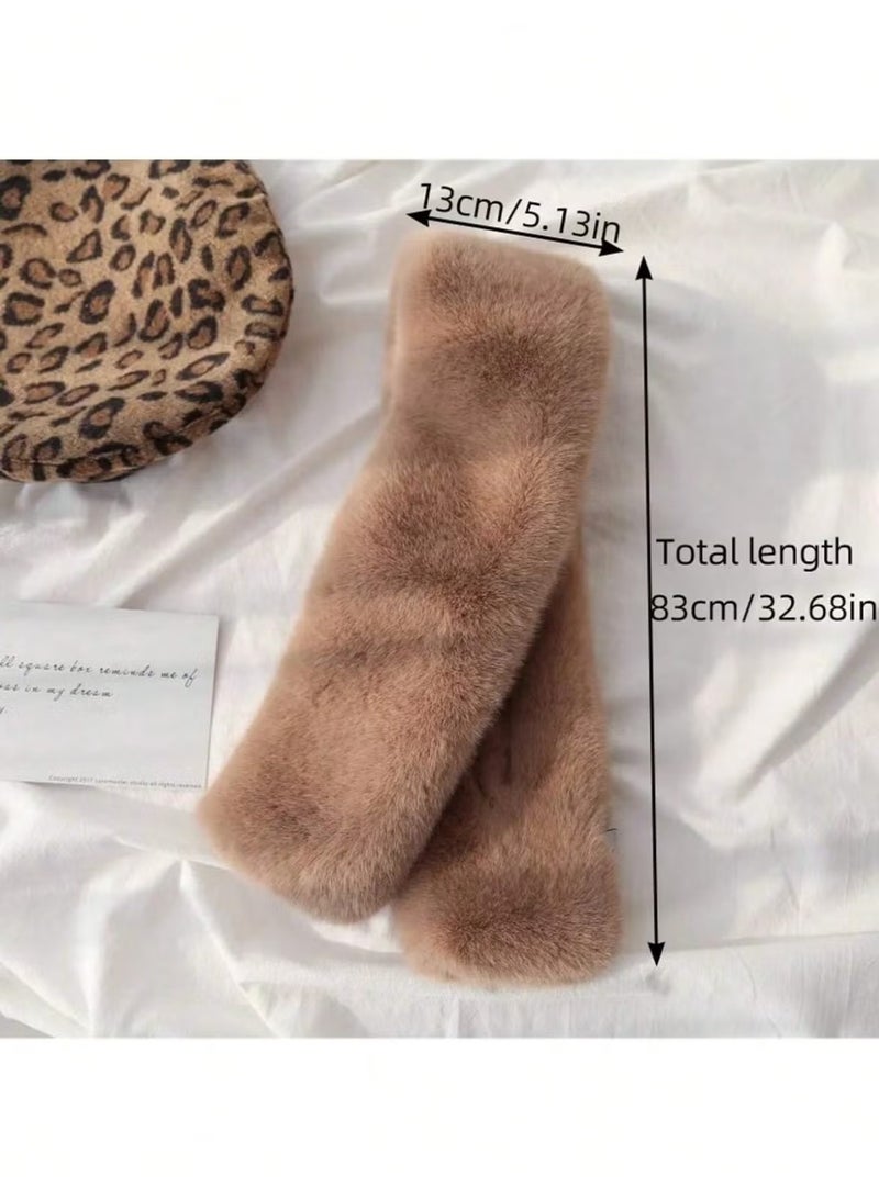 يا إلهي شال نسائي شتوي-وشاح فاخر من الفرو الصناعي باللون البني الأنيق ، يضيف لمسة ناعمة ومتطورة إلى مظهرك الشتوي. - Image 2