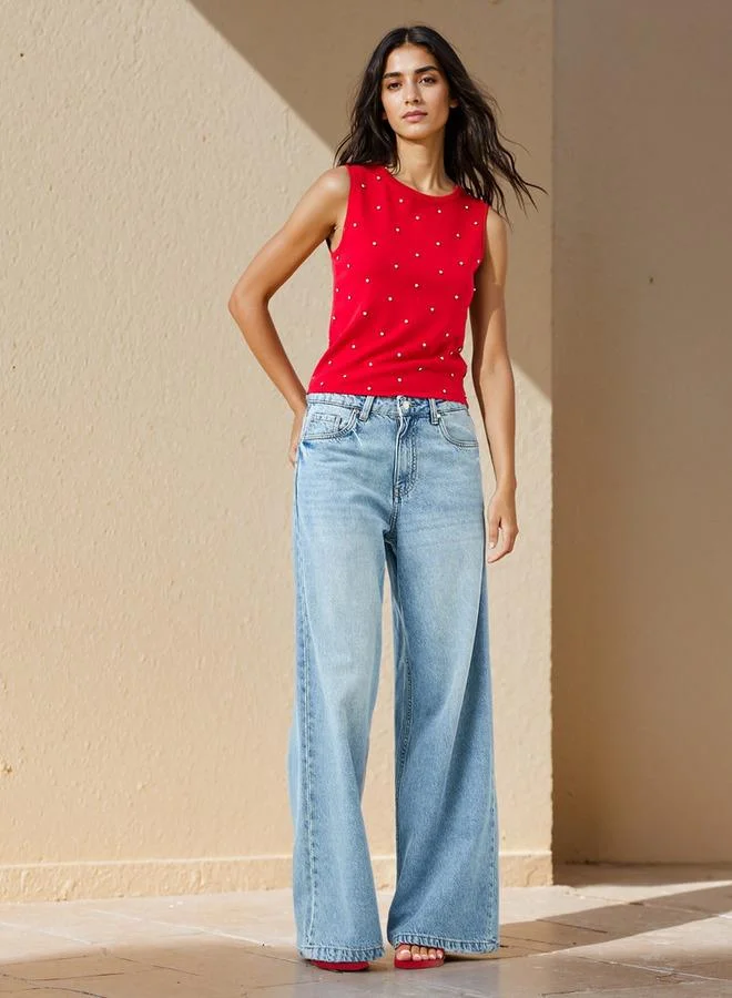 Iconic Iconic Stud Embellished Sleeveless Top