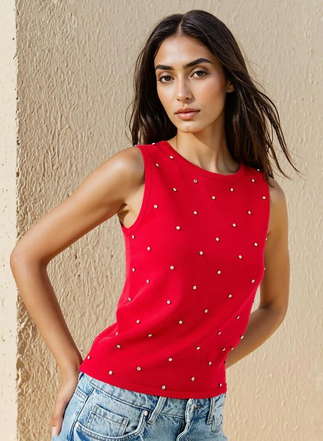 Iconic Iconic Stud Embellished Sleeveless Top