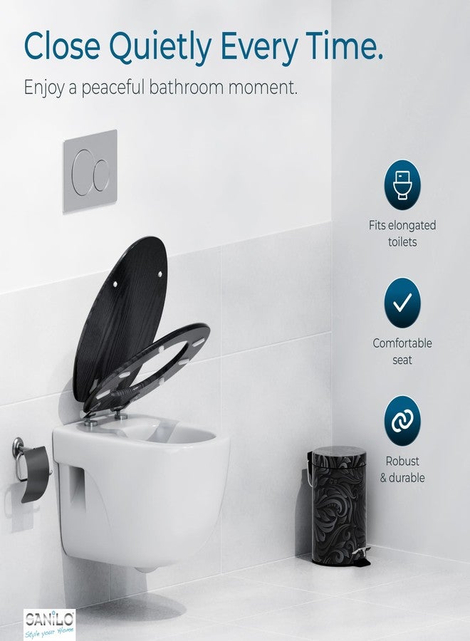 SANILO Wooden Toilet Seat with Soft Close [ELONGATED] - Decorative, Quiet & Slow Close Molded Wood Seat - With Strong Bumpers & Hinges - Adjustable Fit - Black Wood - Image 2