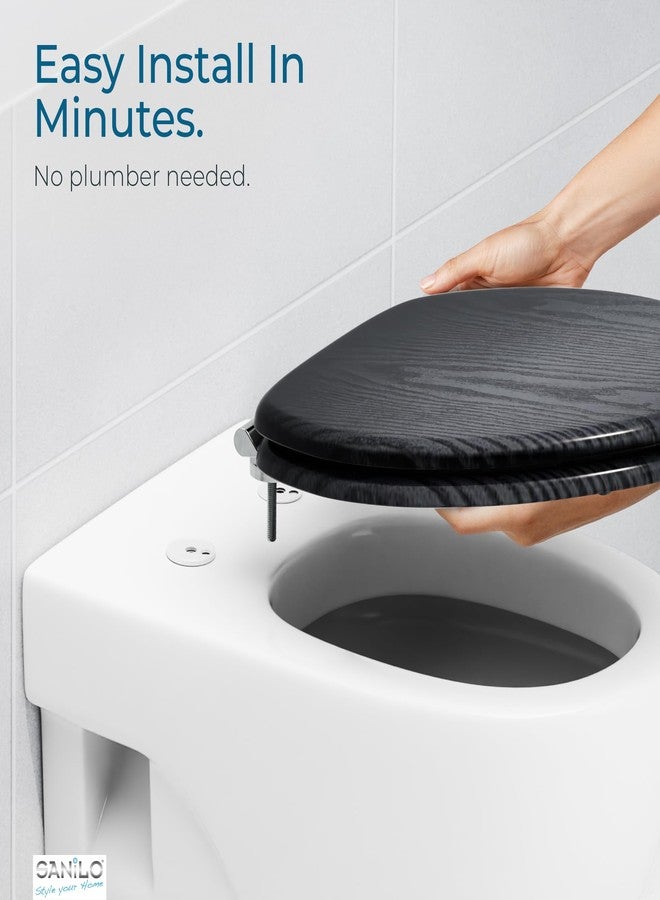 SANILO Wooden Toilet Seat with Soft Close [ELONGATED] - Decorative, Quiet & Slow Close Molded Wood Seat - With Strong Bumpers & Hinges - Adjustable Fit - Black Wood - Image 5