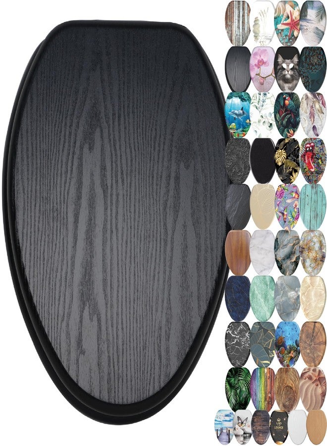 SANILO Wooden Toilet Seat with Soft Close [ELONGATED] - Decorative, Quiet & Slow Close Molded Wood Seat - With Strong Bumpers & Hinges - Adjustable Fit - Black Wood - Image 1