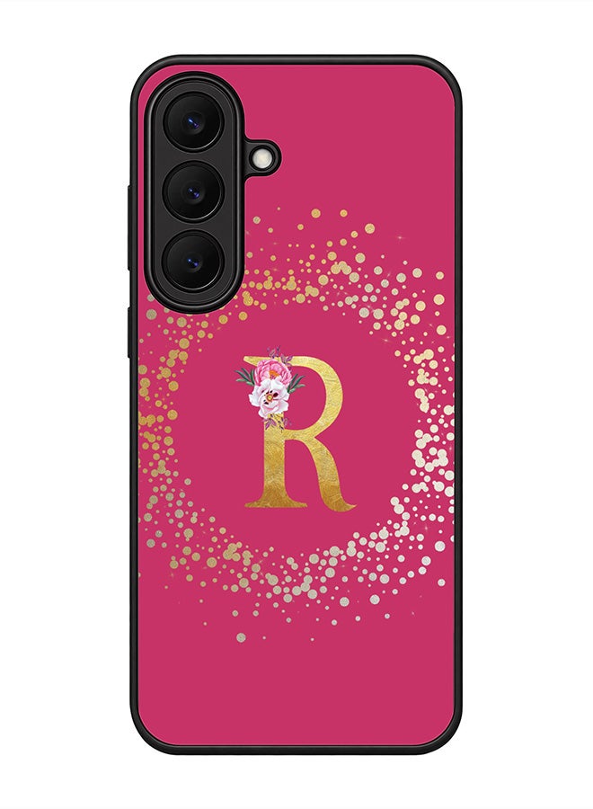 Stylizedd Rugged Case for Samsung Galaxy S26 FE- Slim Fit Hybrid Rubber Cover Floral Monogram - R (Deep Pink)