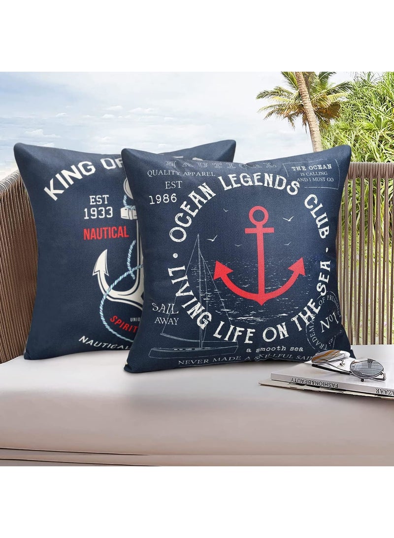 SOLARAE Navy Blue Cushion Covers, Set of 4 45cm x 45cm Waterproof Linen Pillow Case, Ocean Anchors Theme Square Throw Pillow Cover for Sofa, Bed, Home, Patio Decor - Image 5