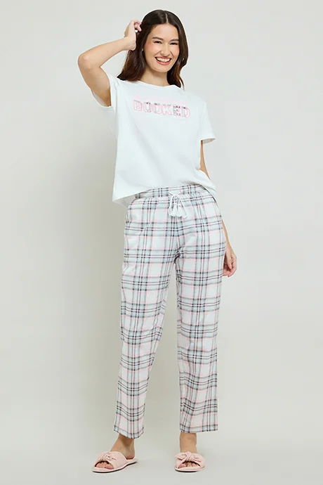 R&B Printed Sleep Top with Crew Neck and Short Sleeves