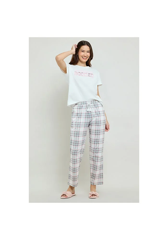 أر أند بي Printed Sleep Top with Crew Neck and Short Sleeves