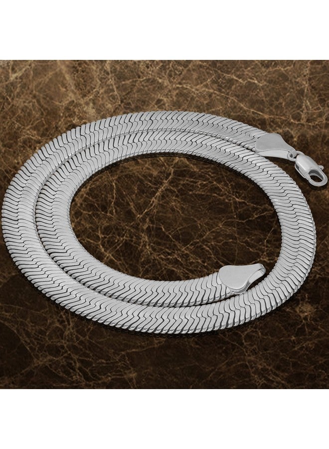 Lifetime Jewelry 11Mm Flexible Herringbone Chain Necklace 24K Real Gold Plated (16 Inches, White Gold)  - Image 3
