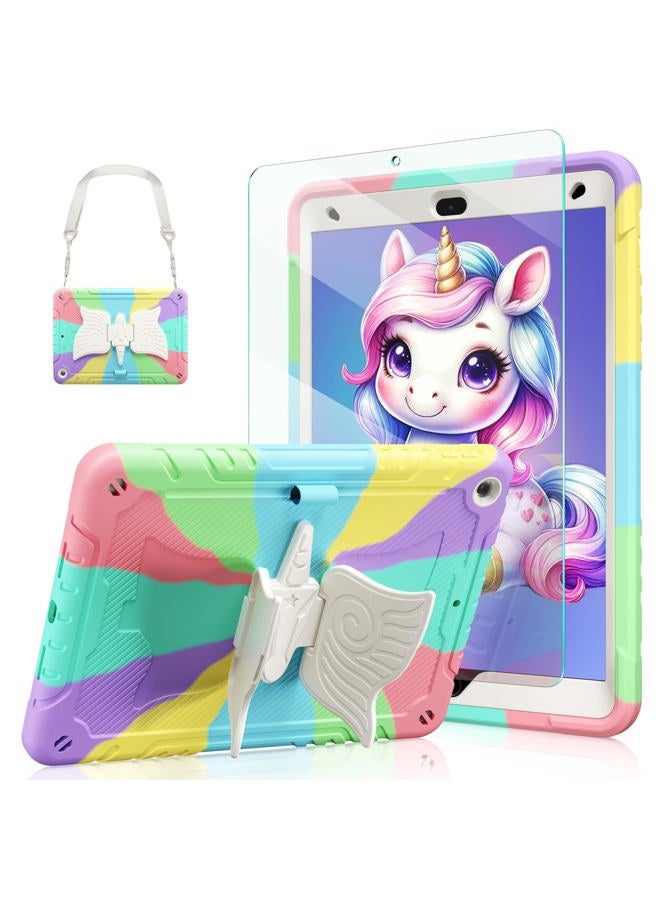 Ambison Case for iPad 9th/8th/7th Generation for Kids Giirls,with 9H Tempered Glass Screen Protector,Cute Rugged Protective Case for iPad 10.2 inch,with Carrying Strap,Kickstand,Pen Holder-Multipurple - Image 1