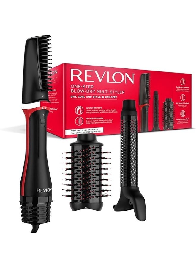 Revlon One Step Blow-Dry Multi Styler - 3 in 1 Dry, Curl and Volumizer with 3 Attachments - Detachable Head, Curler, Dryer, Styler, 4 Settings - 360 Airflow curler - RVDR5333 Black - Image 1