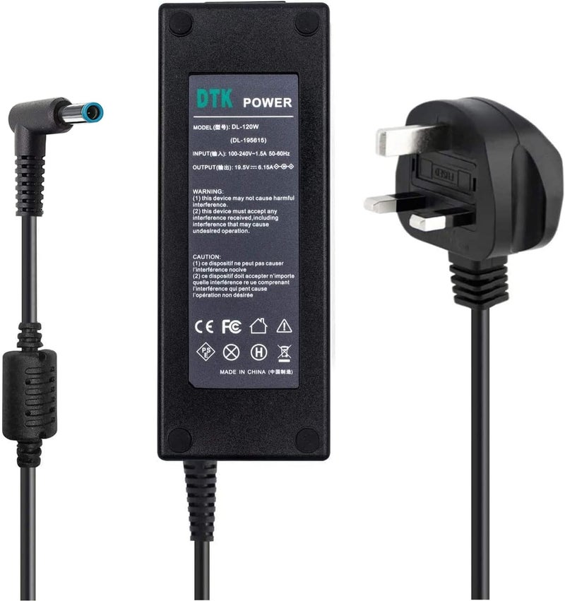 DTK شاحن كمبيوتر محمول 120W 19.5V 6.15A بديل لأجهزة HP المحمولة، سلك طاقة الكمبيوتر، محول تيار متردد، سلسلة Pavilion ENVY OMEN WASD، موصل: 4.5 × 3.0 مم - Image 1