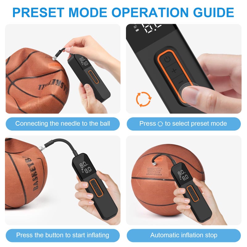 BAMCOO Ball Pump for Sports Balls, Portable Electric Ball Pump with 2 Needles &1 Air Nozzle, Digital Display Pressure Gauge, Fast Inflation, Sports Air Pump for Basketball Soccer Football Volleyball - Image 5