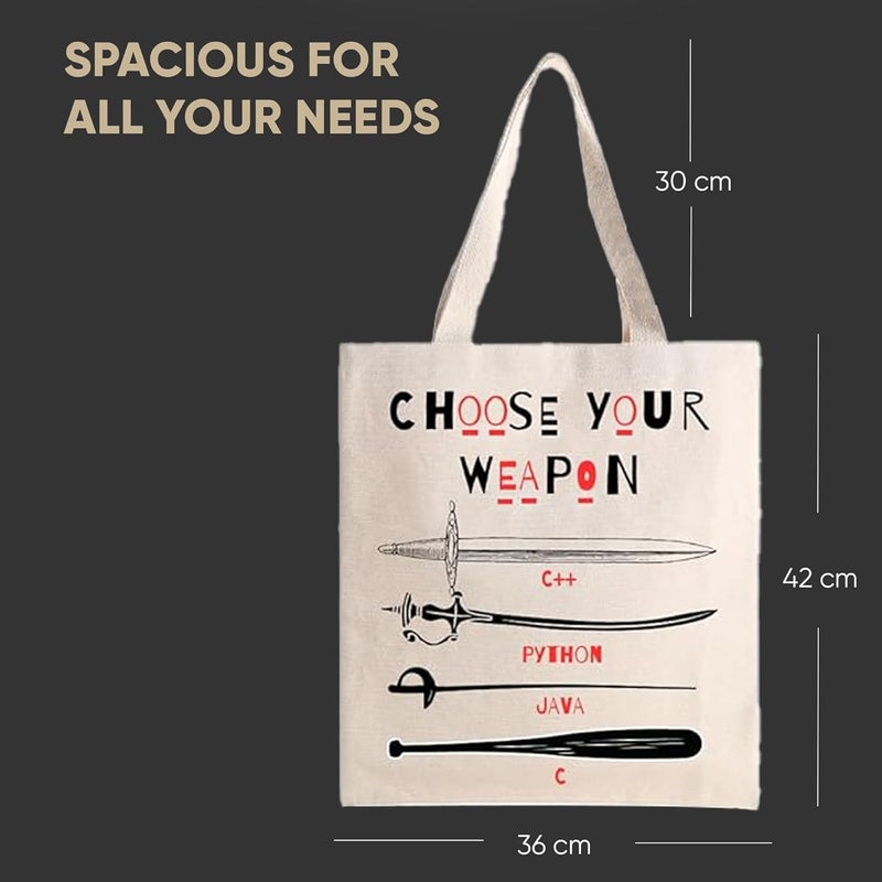 STRUTT Foldable Canvas Tote Bag for Women, Tote Bag for College Girls,100% Organic Cotton Reusable Shopping Bag for Grocery, Eco-Friendly Multi-Purpose Bag for Travel & Daily Use - Choose Your Weapon - Image 4