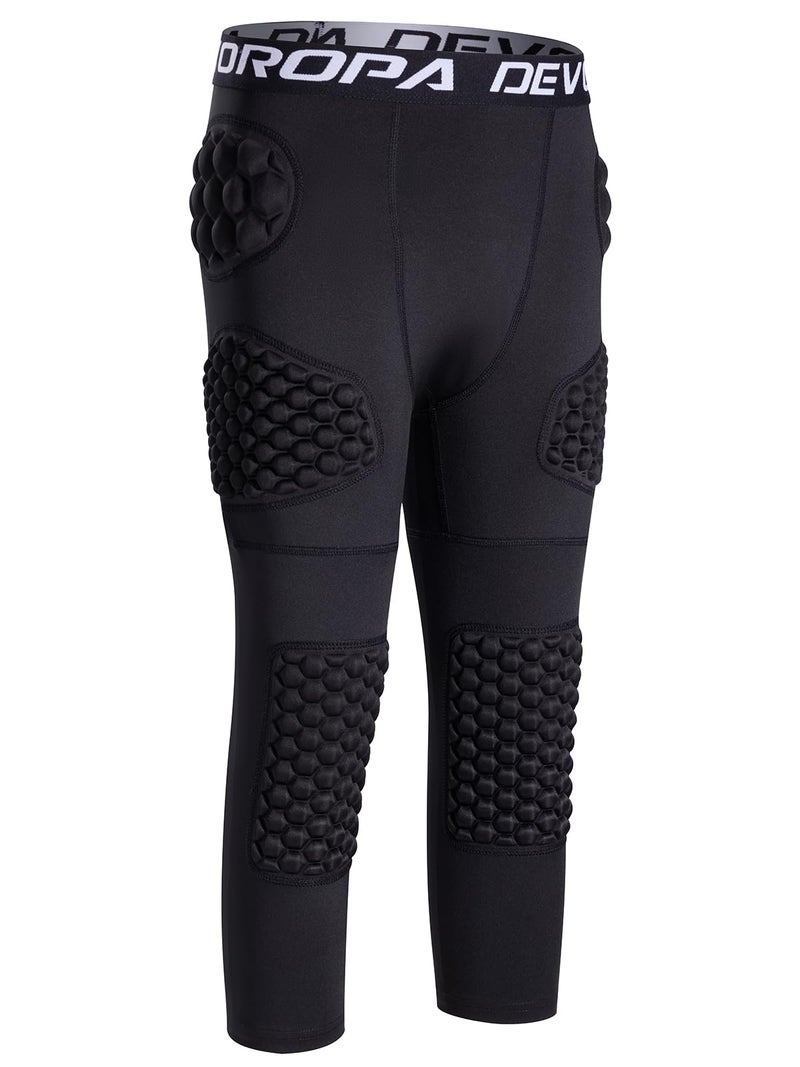 DEVOROPA Youth Boys 7 Pads Football Girdle with Cup Pocket 3/4 Compression Pants Knee Pads Integrated Hip Tailbone Thigh Pads Black L - Image 1