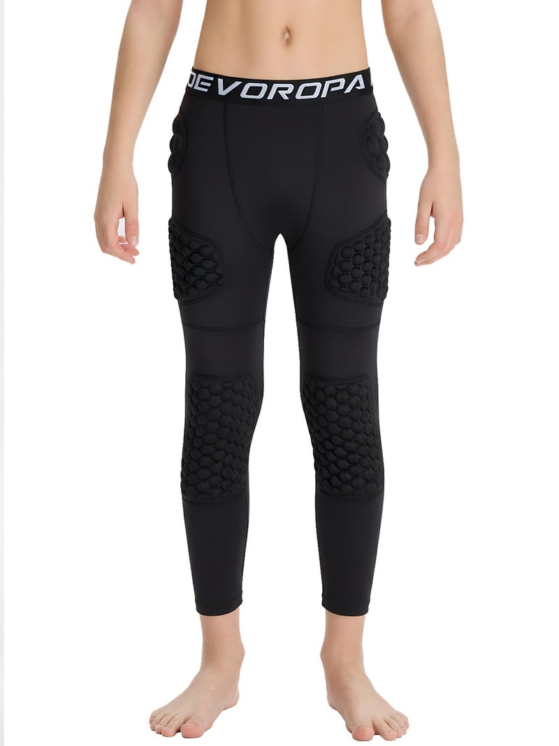DEVOROPA Youth Boys 7 Pads Football Girdle with Cup Pocket 3/4 Compression Pants Knee Pads Integrated Hip Tailbone Thigh Pads Black L - Image 2