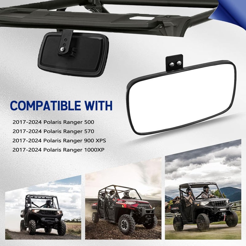 UNIGT Ranger Rear View Mirror, Center Convex Rearview Mirrors Compatible with 2017-2025 Polaris Ranger 500 570 900 XP 1000 XP/Crew Fits Factory Present Drop Down Mounting Tab 2879969 - Image 5