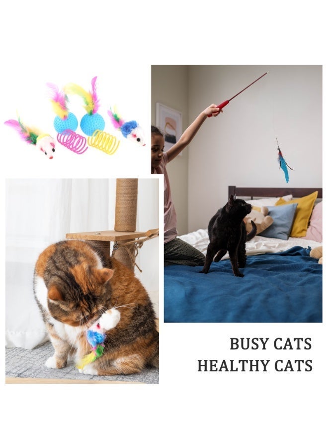 مجموعة ألعاب قطط مكونة من 14 قطعة للقطط الصغيرة في الأماكن المغلقة: ألعاب تفاعلية للحيوانات الأليفة مع مسار تمرين قناة قوس قزح - Image 4