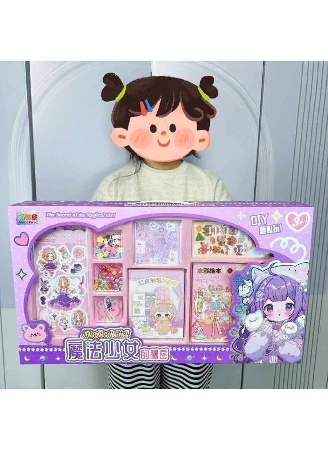 Cute Hand Account DI Set Gift Box High Value Students Kindergarten Push Gift Hand Account Book Gift Box Full Set-Color:6603 Magic Girl Goo Card Set  - Image 1
