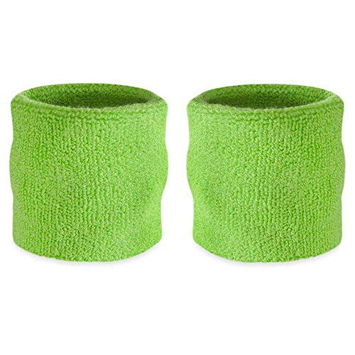 Suddora Wrist Sweatbands, Absorbent and Breathable Thick Cotton Bands for Working Out, Gymnastics, Basketball, Tennis, and Football, Multiuse Wristbands for Costumes and Cosplay (Pair) (Neon Green) - Image 1