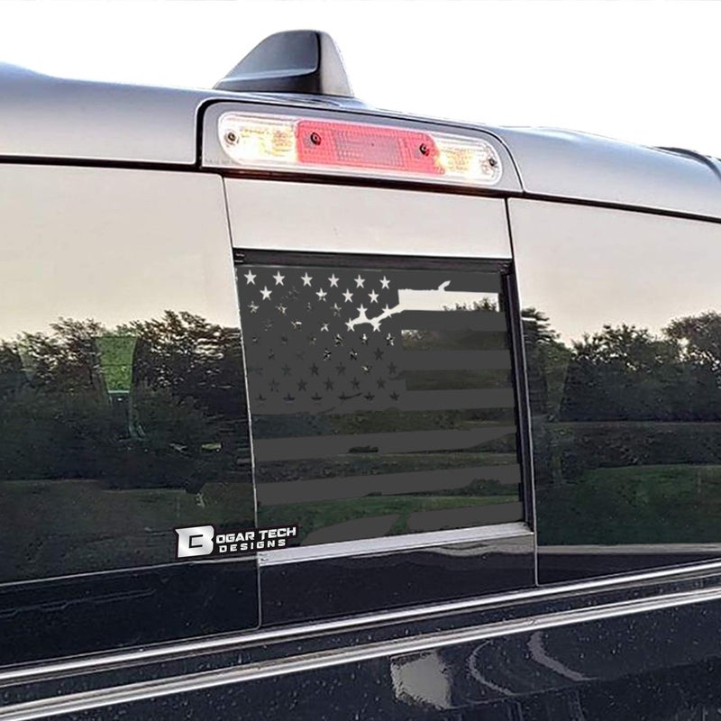 Bogar Tech Designs Distressed American Flag Middle Rear Window Sticker Decal Vinyl Decal Sticker Compatible with Dodge Ram 2009-2021 Matte Black