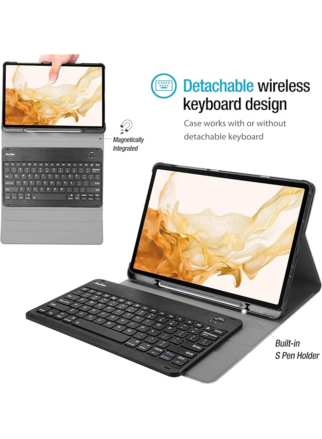 Procases Galaxy Tab S8 Plus S7 Fe S7 Plus Keyboard Case 12.4 Inch Slim Lightweight Cover With Magnetically Detachable Wireless Keyboard For Samsung X800 X806 T970 T975 T976 T978 T730 T736 -Black - Image 3