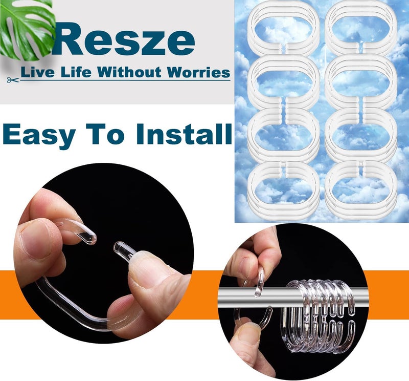 Resze 24 PCS Shower Curtain Rings, Plastic Clear Shower Curtain Hooks, C-Shaped Rings Hook Hanger Bathroom Shower Window Rod - Image 4