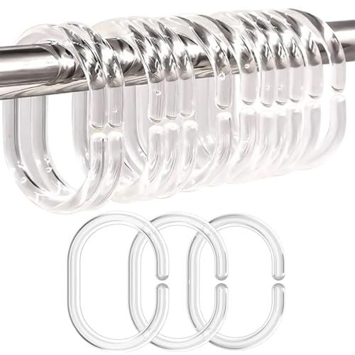 Resze 24 PCS Shower Curtain Rings, Plastic Clear Shower Curtain Hooks, C-Shaped Rings Hook Hanger Bathroom Shower Window Rod - Image 1