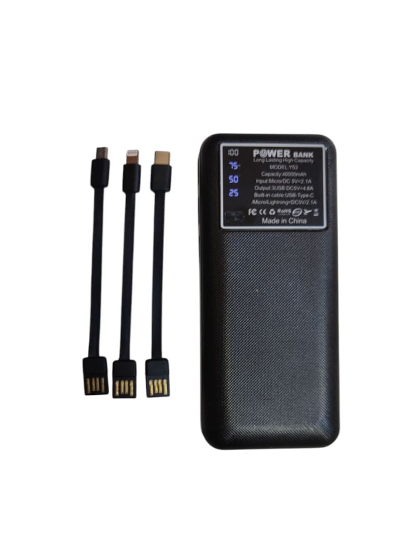 باور بانك 40000 مللي أمبير مع شاشة LED، 3 منافذ USB، شحن سريع - Image 2