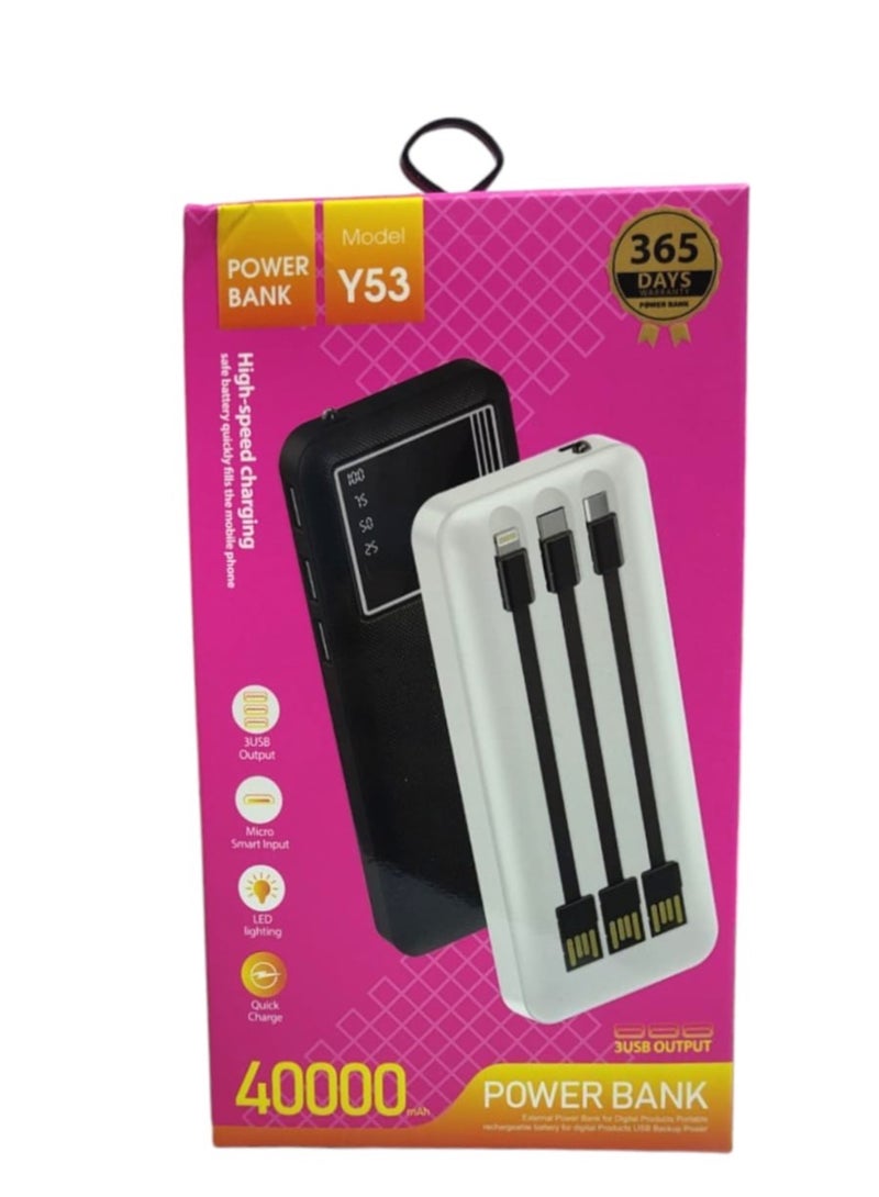 باور بانك 40000 مللي أمبير مع شاشة LED، 3 منافذ USB، شحن سريع - Image 1