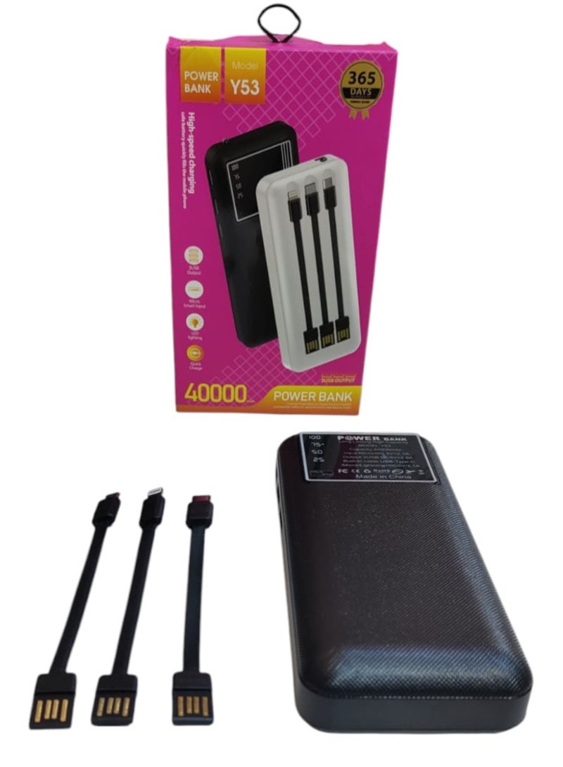 باور بانك 40000 مللي أمبير مع شاشة LED، 3 منافذ USB، شحن سريع - Image 3