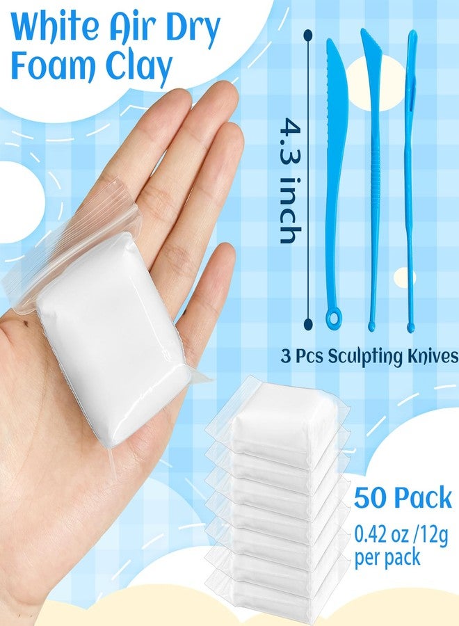 Blvochnnt 50 Pack White Air Dry Foam Clay,Moldable Soft Lightweight Clays with 3 Pcs Sculpting Knives for Kids,Art Craft Supplies,School Rewards 1.3lb - Image 2