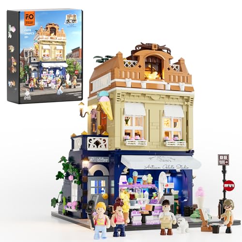 FUNWHOLE GelatoStore Lighting BuildingBricks Set City Town Ice Cream Shop LED Light Modular Collection Kit 1948 Pcs Display Model for Adults and Dessert Lovers - Image 1