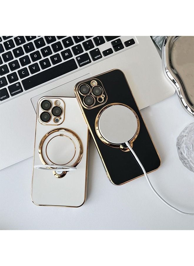 Generic - iPhone 15 Pro Max Case Cover with 360° Rotatable Ring Stand Women Luxury Plating Soft Silicone Magsafe Shockproof Protective Back Cover with Camera Lens Protectors Support Wireless Charging - Image 1