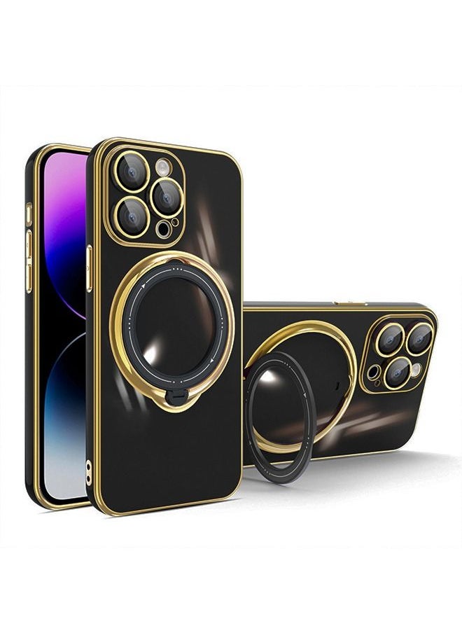Generic - iPhone 15 Pro Max Case Cover with 360° Rotatable Ring Stand Women Luxury Plating Soft Silicone Magsafe Shockproof Protective Back Cover with Camera Lens Protectors Support Wireless Charging - Image 1