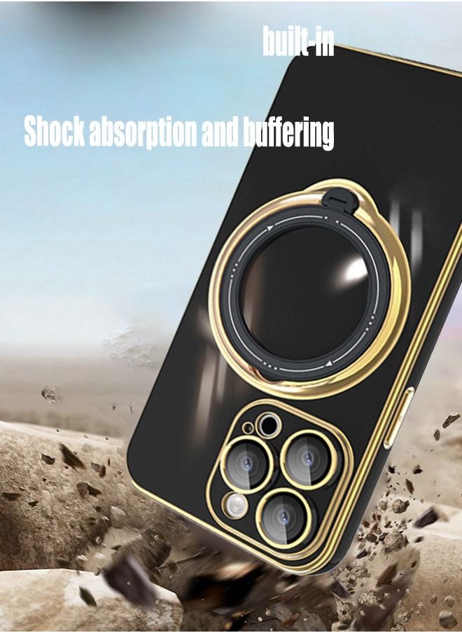 Generic - iPhone 15 Pro Max Case Cover with 360° Rotatable Ring Stand Women Luxury Plating Soft Silicone Magsafe Shockproof Protective Back Cover with Camera Lens Protectors Support Wireless Charging - Image 1