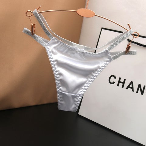 Satin Ice-Cool Silky Hollow Fashion Solid Color Cotton Underwear Women'S Low Waist Japanese Style Hollow-Out Sex Thong