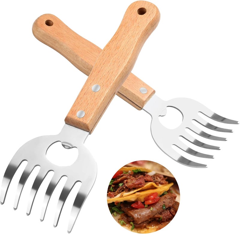DASHTHER Stainless Steel Meat Shredder Claws with Long Wooden Handles for Pulled Pork, Turkey, Chicken - BBQ Tools for Shredding, Pulling, Handling, and Serving - Image 1